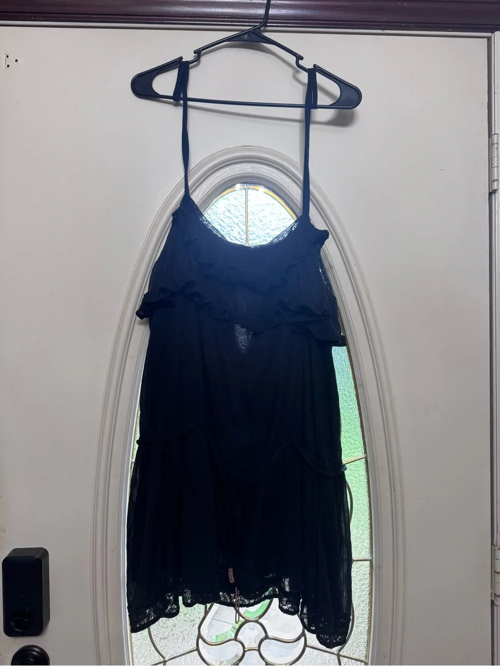 Free People navy blue tiered lace-trim slip dress